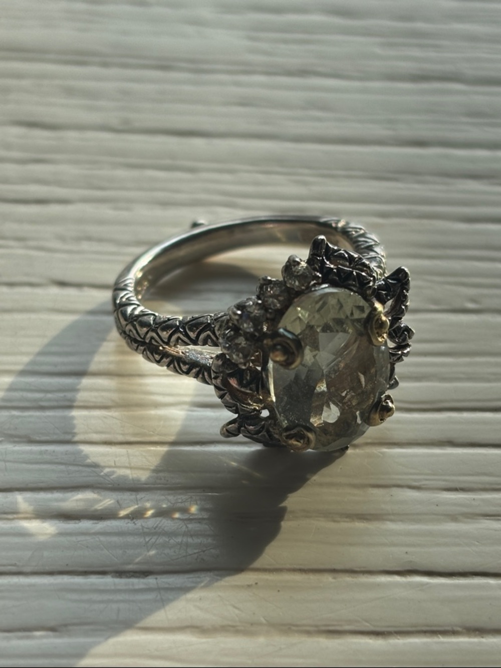 Barbara Bixby 925 Silver and 18k Ring with Pale Green Gemstone and Czs - Picture 4 of 6